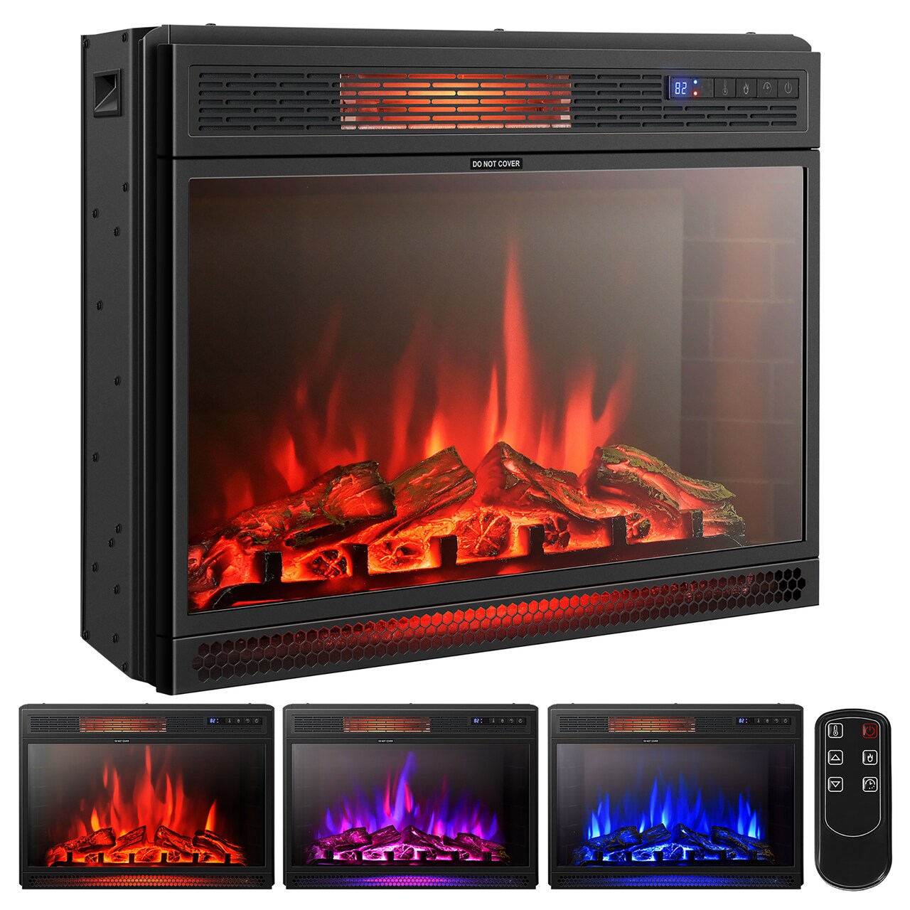 Costway 28'' Electric Fireplace Freestanding & Recessed Heater Log Flame Remote 1350W